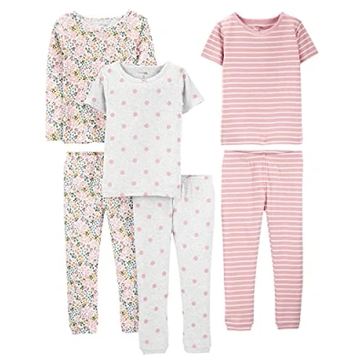 Afbeelding van Simple Joys by Carter&#039;s Meisjespyjama set (3 delige, Grijze stippen/roze strepen/wit strooibloemen, 3 Jaar