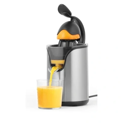 Afbeelding van Petra PT5026VDEEU7 Deluxe Citrus sapcentrifuge, verfrissende gezonde verse Grapefruit, leemon en sinaasappelsap, 2 opzetstukken voor conussen, dubbele bediening, Anti Drip, BPA vrij, hefboomarm, 100 W, roestvrij staal