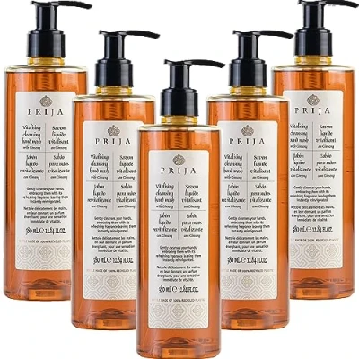 Afbeelding van Prija Verkwikkende Vloeibare Zeep met Ginseng 5 Flessen x 380 ml Dagelijks Gebruik Dermatologisch Getest Vegan Vriendelijk 100% Gerecycled
