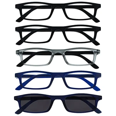 Afbeelding van The Reading Glasses Company Zwart Mat Grijs Marineblauw Lezers Waarde 4 Pack Mens Womens Lente Scharnieren RRRR17 1173 +3.00