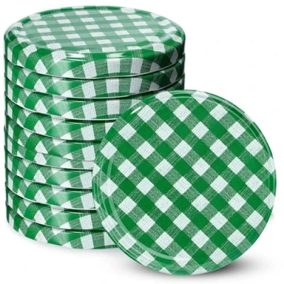Afbeelding van KADAX Schroefdeksel met diameter van 82 mm, metalen twist off deksel, reservedeksel voor inmaakpotten en weckpotten, deksel 6 inkepingen (10 stuks, groen geruit)