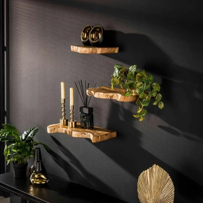 Afbeelding van Fraaai Hall wandschap set van 3 naturel Hout