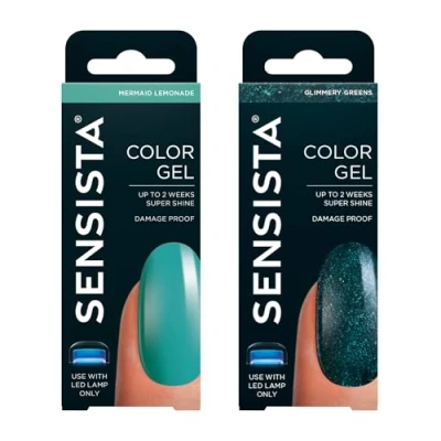 Afbeelding van Sensista The Green Duo Set Color Gel Gellak Voordeelset Groen Glitter nagellak voor LED lamp 2 stuks
