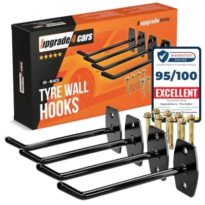 Afbeelding van Upgrade4cars Banden Muurhaken voor 4 Velgen Autobandenhouder Set met Schroeven Opslag Hanger Rack
