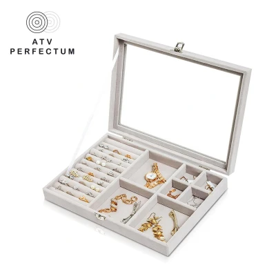Afbeelding van Luxe Sieradendoos Wit/Grijs ATV PERFECTUM Juwelendoos Sieradenbox Opberger Sieraden doos Juwelen Opbergbox Reis Opbergdoos