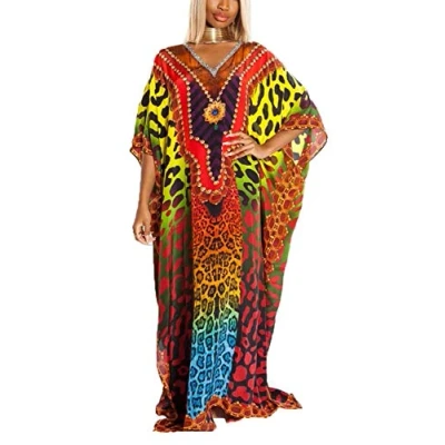 Afbeelding van YouKD Etnisch patroon Kaftan Boho Robe V hals Homewear Plus size jurk voor dames