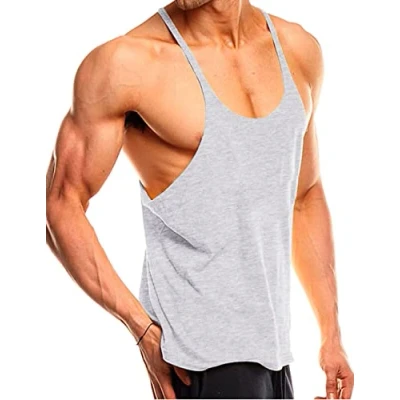 Afbeelding van Heren fitnessstudio stringer onderhemd bodybuilding training spiershirt katoen, T1001 grijs, L