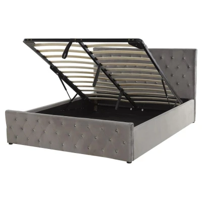 Afbeelding van AMIENS Bed met opbergruimte Grijs 160 x 200 cm Fluweel