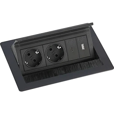 Afbeelding van EVOline Flip Top Push S 2xSchuko + USB A C Charger zwart