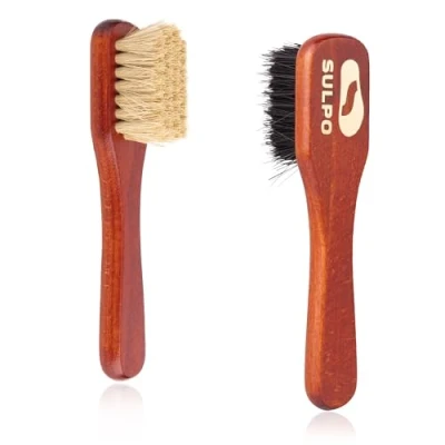 Afbeelding van SULPO Crèmeborstel, diepe borstel, schoenborstel, zachte lederen vuilborstel voor leren schoenen, 2 stuks set, 1 zwart en naturel, schoenverzorging