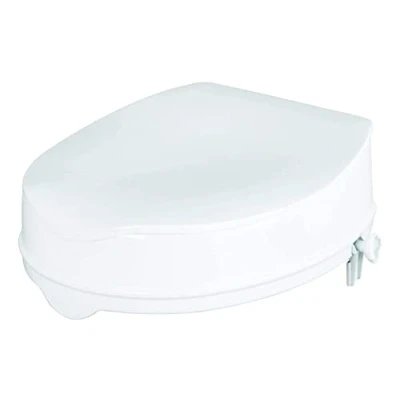 Afbeelding van HOMECRAFT Savanah verhoogde toiletbril 10,2 cm met deksel, langwerpige en stoelondersteuning voor ouderen, gehandicapten gehandicapten, witte kleur
