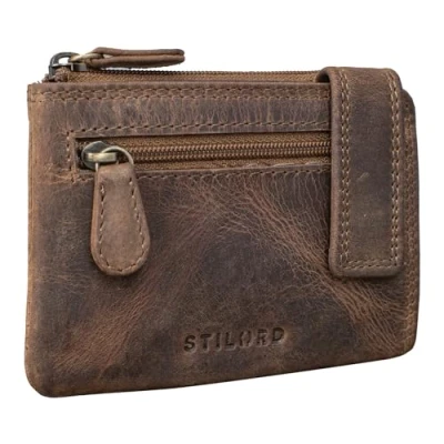 Afbeelding van STILORD &#039;Lasse&#039; Sleutel Portemonnee met Rits Leer Kaarthouder Munt Tasje Sleutelhanger Mini Wallet RFID blokkering Slanke Echt Leder, Kleur:middel bruin