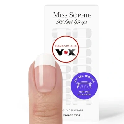 Afbeelding van Miss Sophie uv gel nagelfolie, 20 ultradunne nagellakstrips met kleurverloop, French tips, houdt op natuurlijke en gelakte, acryl , shellac nagels