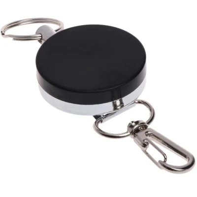 Afbeelding van Fako Bijoux ® RVS Sleutelhanger Met Uittrekbaar Koord Uittrekbare Stevig Afrolmechanisme Karabijnhaak Pasjeshouder Kunststof Ø 40mm