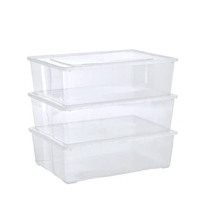 Afbeelding van Grizzly opbergboxen 3 x 25 L groot met deksel transparant transparante boxen stapelbaar ventilatie