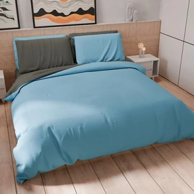 Afbeelding van PETTI Artigiani Italiani Eenpersoons beddengoedset 160 x 200 cm (1 kussensloop 50 80 inbegrepen), dekbedovertrek van zachte microvezel, lichtblauw donkergrijs