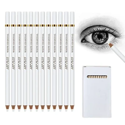 Afbeelding van 12 Stuks Witte Houtskool Potloden, Wit Tekening Potloden White Schetsen Van Schets Houtskoolpotloden Hoogtepunt Potlood Pen Voor Tekenen