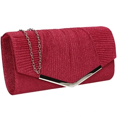 Afbeelding van SwankySwans Emma Womens Sparkly Shiny Party Prom Bruiloft Avond Clutch Bag Portemonnee, Fuchsia