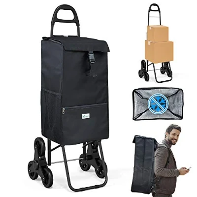 Afbeelding van VOUNOT Boodschappentrolley Inklapbaar met Koeltas, Boodschappenwagen 6 Wielen voor Trappen, 40 L, Zwart