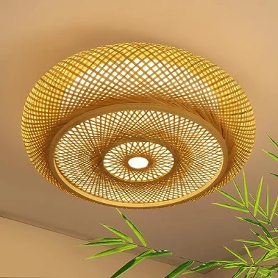 Afbeelding van Plafondlamp Bamboe Dimbare LED Met Afstandsbediening Handgeweven Natuurlijke Retro Rotan Bamboe,40W Ronde Plafond Lampen Voor Slaapkamer Woonkamer Hal,40cm