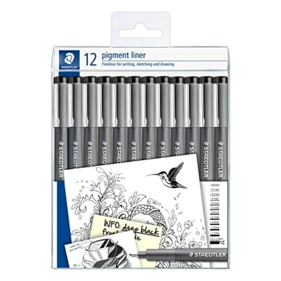 Afbeelding van Fineliner Staedtler Pigment 308 zwart set à 12 breedtes