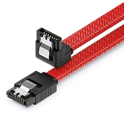 Afbeelding van deleyCON 60 cm SATA 3 Kabel Nylon 6 Gbit/s Datakabel III Aansluitkabel Seriële ATA voor Moederbord &amp; Harde Schijf HDD SSD 1 S L Stekker 90 Schuin Rood