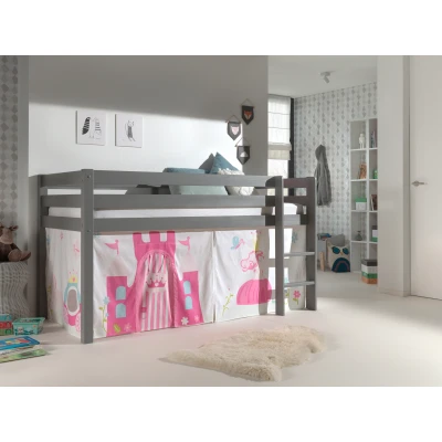 Afbeelding van LUCEVI Pino Halfhoogslaper H115CM + Ladder Princess Gordijntjes Grijs 90x200 cm