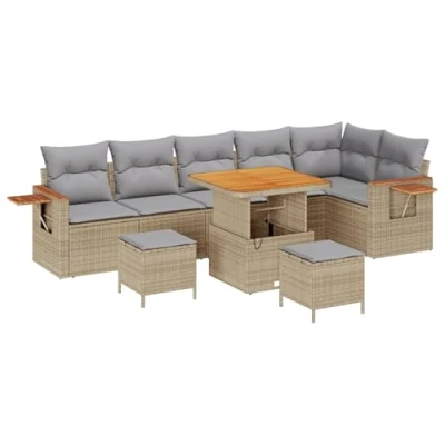 Afbeelding van vidaXL 9 delige Tuin Sofa Set met Kussens Beige Poly Rattan Acacia