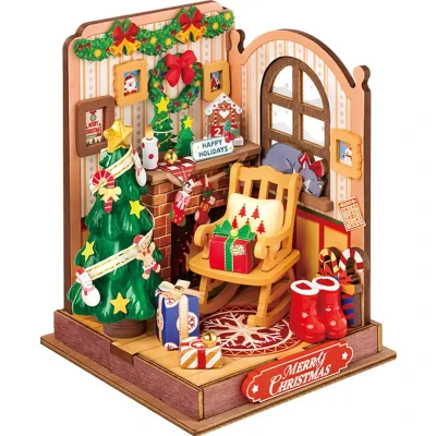 Afbeelding van Robotime Christmas Fireplace Miniatuurhuisje DS041 Knutselen Bouwpakket Hobby Kerst Creatief