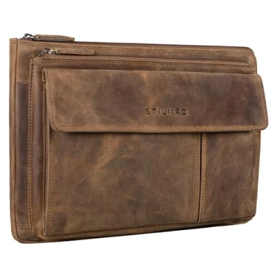 Afbeelding van STILORD &#039;Dalton&#039; Conferentiemap Leer Vintage Documententas A4 Laptoptas voor 13,3 inch MacBook Lederen Portfolio Aktetas Echt Leer, Kleur:middel bruin