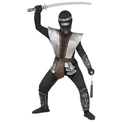 Afbeelding van Widmann Ninja &amp; Samurai Kostuum Meester Zoevend Zwaard Jongen Zwart, Grijs Maat 158 Carnavalskleding Verkleedkleding