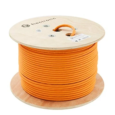 Afbeelding van LW Electronic Installatiekabel Cat7A kabel, netwerkkabel 100 m (duplex) Gigabit halogeenvrij POE BauPVO afscherming S/FTP PIMF 1200 MHz 4x2xAWG23 LSZH bekabeling LAN datakabel, oranje
