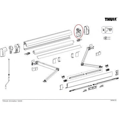 Afbeelding van Thule RH Endplate Assy 5200 Aluminium Kleurloos Luifels Accessoires