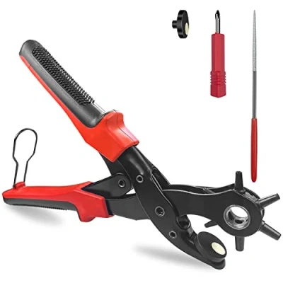 Afbeelding van Newaner 2 4,5 mm perforeertang voor leer met 6 voudige perforator, riem perforator rond, scherpe revolver hefboomoverbrenging, perforeren riem, kaart, horlogebanden,