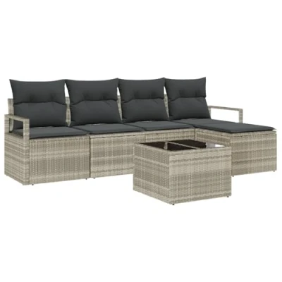 Afbeelding van vidaXL 6 delige Tuin Sofa Set met Kussens Grijs Poly Rattan, 2 Zits Opbergruimte &amp; Rattan