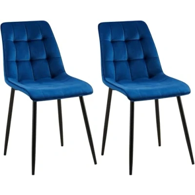 Afbeelding van CLP Gifford Set van 2 eetkamerstoelen klassiek zonder armleuning Velvet fluweel Fluweel/donkerblauw