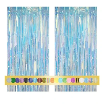 Afbeelding van 2 stuks klatergoudgordijn Iriserend 1 x 2,5 m, glittergordijn decoratie achtergrondfolie franjegordijnen voor feestdecoratie oudejaarsavond verjaardag bruiloft nieuwjaarsdecoratie