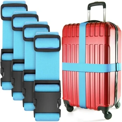 Afbeelding van Bagageriemen voor koffers blauw, 4 pack Premium Nylon Riemen Bagagebeveiliging Verstelbare Lengte 1 2 meter van BlueCosto