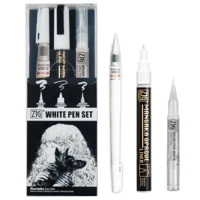 Afbeelding van Kuretake ZIG INKTOBER SPECIALE 3 delige SET, WIT PEN IKTB 24/3V