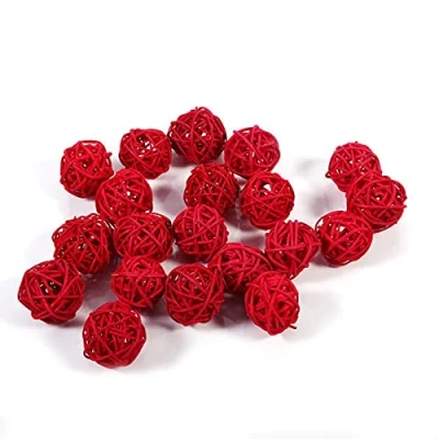 Afbeelding van 20 Stks Rotan Ballen, Decoratieve Ballen Ornamenten Bruiloft Kerst Verjaardagsfeestje Home Decoraties(rood)