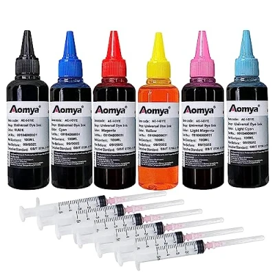Afbeelding van Aomya 600 ml Universal Dye Ink Refill Kit voor HP Canon Epson Brother Lexmark Printers Compatibele Cartridges navulbare Cartridge CISS CIS System 6 Color Set met 4 Free Syringes (BK, C, M, Y, LM, LC)
