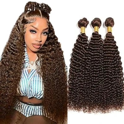 Afbeelding van Tuheers Real Hair Bundles Human #4 Chocolate Curly Wave Long 3 Brazilian Virgin Bundle Remy 30 Inches