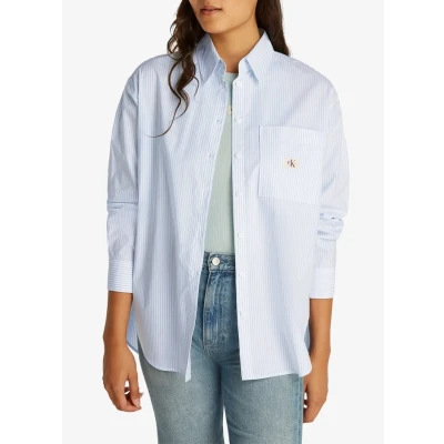 Afbeelding van Calvin Klein Jeans Label Relaxed Shirt Overhemdblouse, Dames, Maat: Small, Brilliant white/blue