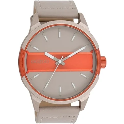 Afbeelding van OOZOO Timepieces Zand/fluo oranje horloge met zand leren band C11230