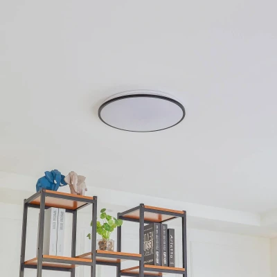 Afbeelding van Lindby Slimme plafondlamp RGB met dimmer 1licht Plastic, metaal H: 7.5 cm wit, zwart Inclusief lichtbron