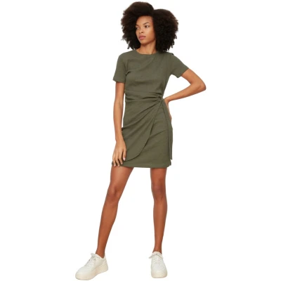 Afbeelding van Trendyol Kaki Gebreide Mini Jurk Met Strikdetail En Trui Ronde Hals Twoss22El0751