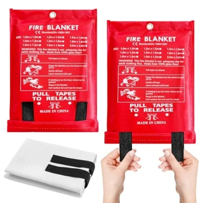 Afbeelding van Vegena 2 stuks brandblusdeken, 1 m x m, brandblusdeken van glasvezel, vuurvaste deken voor thuis, keuken, camping, auto, open haard