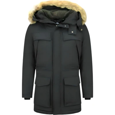 Afbeelding van Lange Heren Parka Jas Bontkraag Zwart Maat M