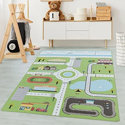 Afbeelding van Kindertapijten, Kleur Groente, straatontwerp, 105245, Vloerkleed Rechthoekig, kinderkamer babykamer, 140 x 200 cm
