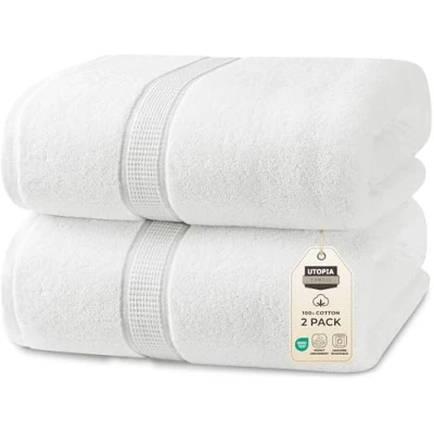 Afbeelding van Utopia Towels Premium Jumbo Badlaken (90 x 180 cm), 2 Pak 100% Ringgesponnen Katoen Zeer Absorberend en Snel Droog Extra Grote Badhanddoek Superzachte hotelkwaliteit Handdoek (Wit)